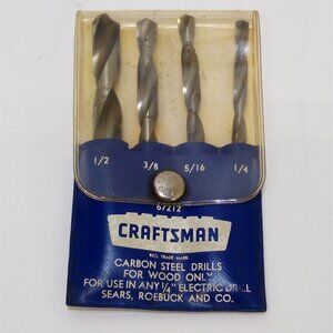 Craftsman Carbon Steel Drill Bit Set Size 1/2" 3/8" 5/16" 1/4" For Wood Only VTG